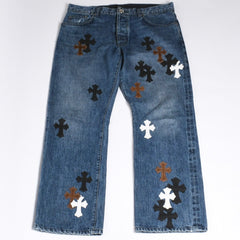 Like new CHROME HEARTS Cross Patch Jeans Denim Pants with Japan tag Men's SV925 36 inches Blue Used 4a001293