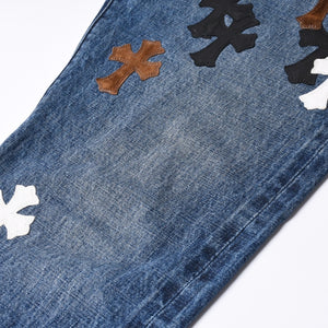 Like new CHROME HEARTS Cross Patch Jeans Denim Pants with Japan tag Men's SV925 36 inches Blue Used 4a001293