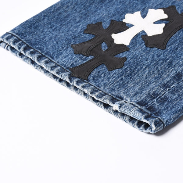 Like new CHROME HEARTS Cross Patch Jeans Denim Pants with Japan tag Men's SV925 36 inches Blue Used 4a001293