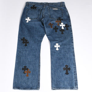 Like new CHROME HEARTS Cross Patch Jeans Denim Pants with Japan tag Men's SV925 36 inches Blue Used 4a001293