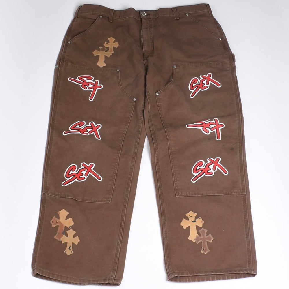極美品 CHROME HEARTS クロムハーツ × MATTY BOY マッティボーイ SEX RECORDS ダブルニーパンツ サイズ38 22パッチ 中古 4a001292