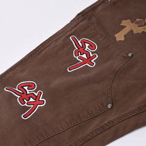 Very Good Condition CHROME HEARTS × MATTY BOY Matty Boy SEX RECORDS Double Knee Pants Size 38 22 Patch Used 4a001292