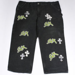 極美品 CHROME HEARTS クロムハーツ × MATTY BOY マッティボーイ SEX RECORDS カーペンターパンツ サイズ42 22パッチ 中古 4a001083