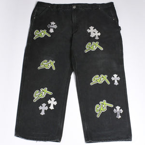 極美品 CHROME HEARTS クロムハーツ × MATTY BOY マッティボーイ SEX RECORDS カーペンターパンツ サイズ42 22パッチ 中古 4a001083