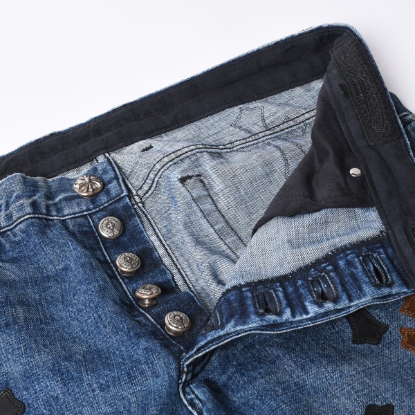 Like new CHROME HEARTS Cross Patch Jeans Denim Pants with Japan tag Men's SV925 36 inches Blue Used 4a001293