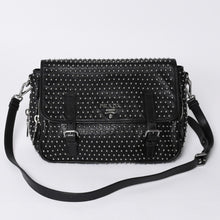 画像をギャラリービューアに読み込む, PRADA プラダ スタッズ ミディアム BT861S ショルダーバッグ レザー ブラック 美品 中古 4a001059