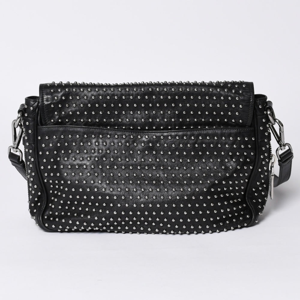 PRADA プラダ スタッズ ミディアム BT861S ショルダーバッグ レザー ブラック 美品 中古 4a001059