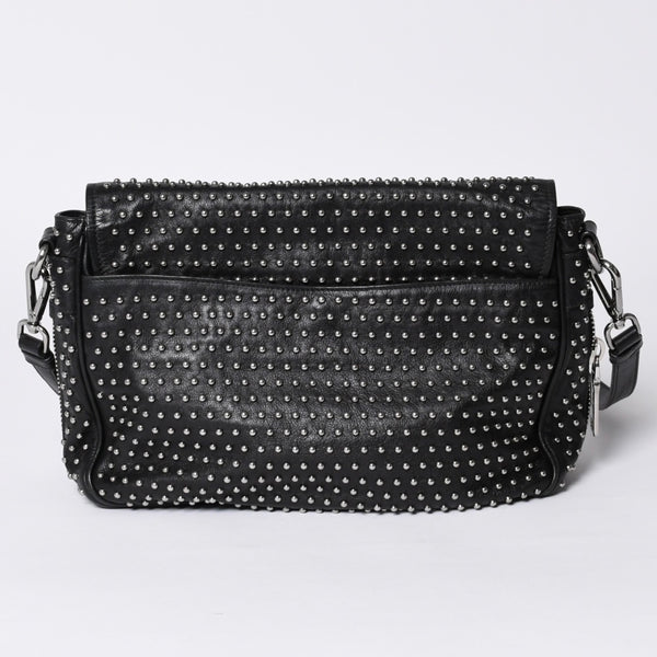 PRADA プラダ スタッズ ミディアム BT861S ショルダーバッグ レザー ブラック 美品 中古 4a001059