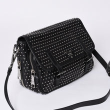 画像をギャラリービューアに読み込む, PRADA プラダ スタッズ ミディアム BT861S ショルダーバッグ レザー ブラック 美品 中古 4a001059
