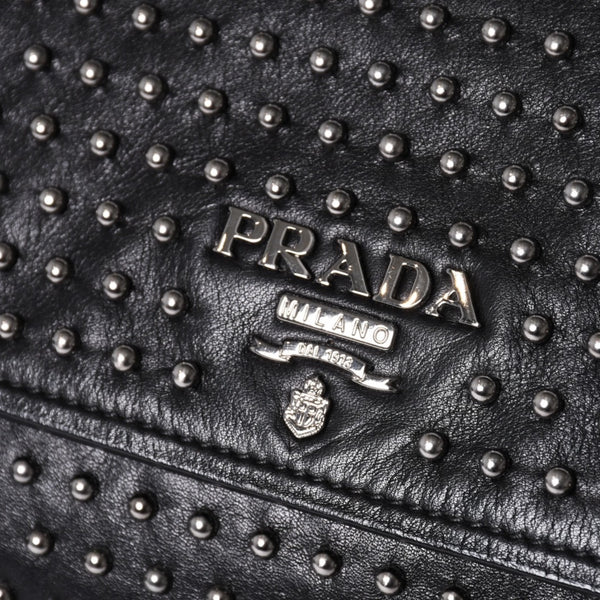 PRADA プラダ スタッズ ミディアム BT861S ショルダーバッグ レザー ブラック 美品 中古 4a001059