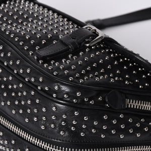 PRADA プラダ スタッズ ミディアム BT861S ショルダーバッグ レザー ブラック 美品 中古 4a001059