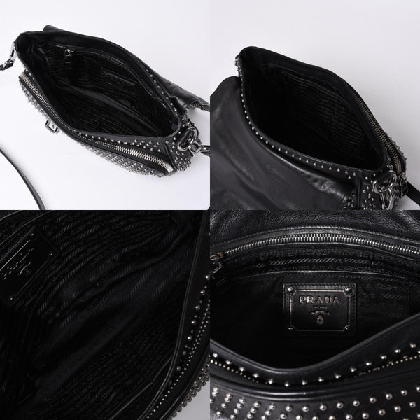 PRADA プラダ スタッズ ミディアム BT861S ショルダーバッグ レザー ブラック 美品 中古 4a001059