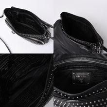 画像をギャラリービューアに読み込む, PRADA プラダ スタッズ ミディアム BT861S ショルダーバッグ レザー ブラック 美品 中古 4a001059