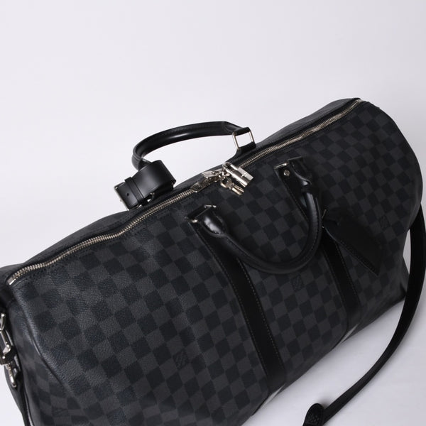 Very good condition LOUIS VUITTON Keepall Bandouliere 55 Boston bag N41413 Damier Graphite Black Used 4a001229