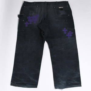 Very Good Condition CHROME HEARTS Double Knee Pants Size 40 Cemetery Cross Patch 19 Patch Cross Ball Black Purple Used 4a001329