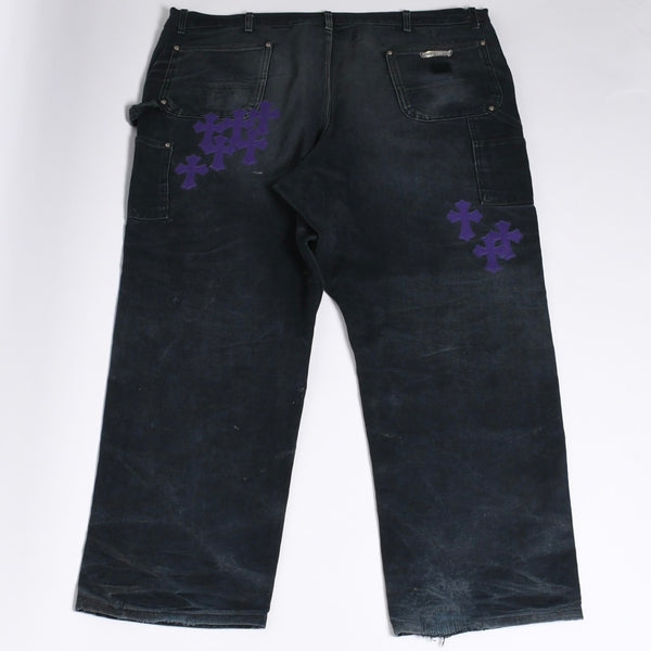 Very Good Condition CHROME HEARTS Double Knee Pants Size 40 Cemetery Cross Patch 19 Patch Cross Ball Black Purple Used 4a001329