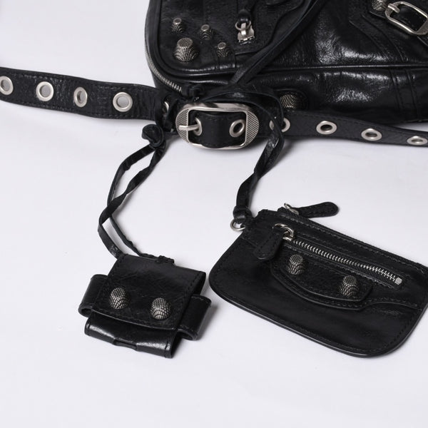 BALENCIAGA Luka Gour XS Shoulder Bag 719065 Black Lambskin Silver Hardware Good Condition Used 4b000797