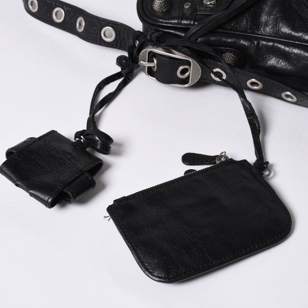 BALENCIAGA Luka Gour XS Shoulder Bag 719065 Black Lambskin Silver Hardware Good Condition Used 4b000797