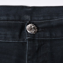 画像をギャラリービューアに読み込む, 極美品 CHROME HEARTS クロムハーツ ダブルニーパンツ サイズ40 セメタリークロスパッチ 19パッチ クロスボール ブラック パープル 中古 4a001329