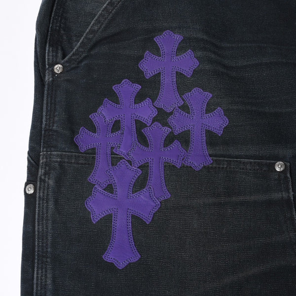 Very Good Condition CHROME HEARTS Double Knee Pants Size 40 Cemetery Cross Patch 19 Patch Cross Ball Black Purple Used 4a001329