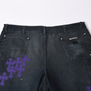 Very Good Condition CHROME HEARTS Double Knee Pants Size 40 Cemetery Cross Patch 19 Patch Cross Ball Black Purple Used 4a001329