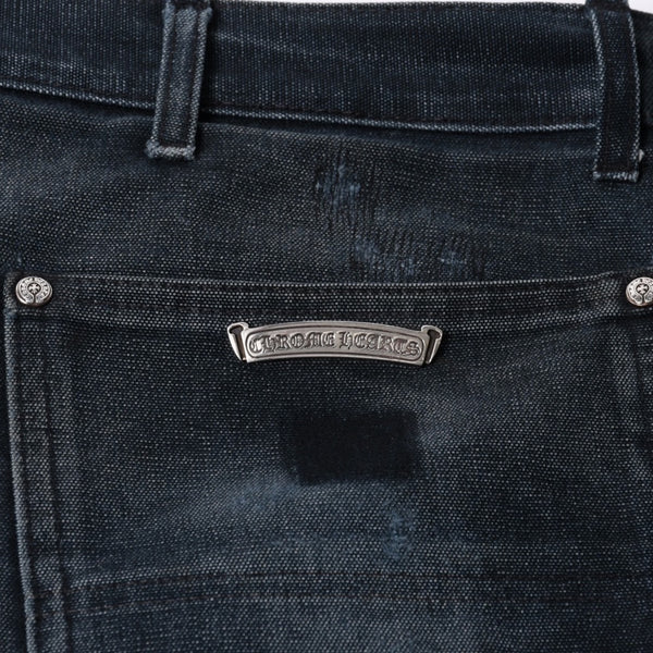 Very Good Condition CHROME HEARTS Double Knee Pants Size 40 Cemetery Cross Patch 19 Patch Cross Ball Black Purple Used 4a001329