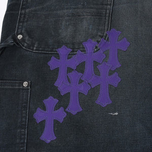 Very Good Condition CHROME HEARTS Double Knee Pants Size 40 Cemetery Cross Patch 19 Patch Cross Ball Black Purple Used 4a001329