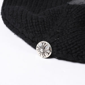 Very Good Condition CHROME HEARTS Cross Patch Knit Cap Beanie Cashmere Leather Silver 925 Black Used 4a000684
