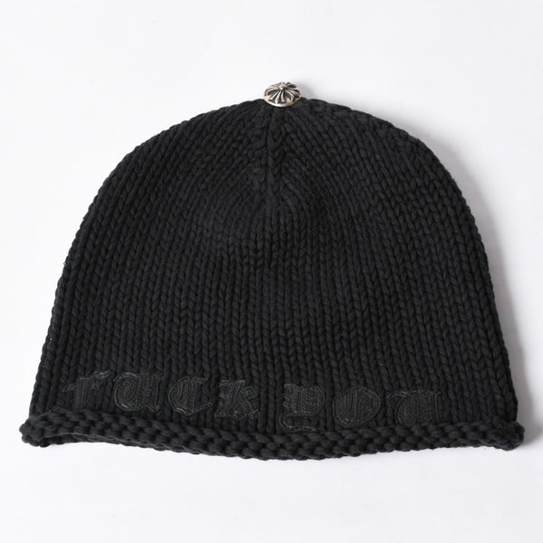 CHROME HEARTS Chrome Hearts Beanie Knit Hat Cross Ball FUCK YOU Black Cashmere Silver 925 Good Condition Used 4a000948