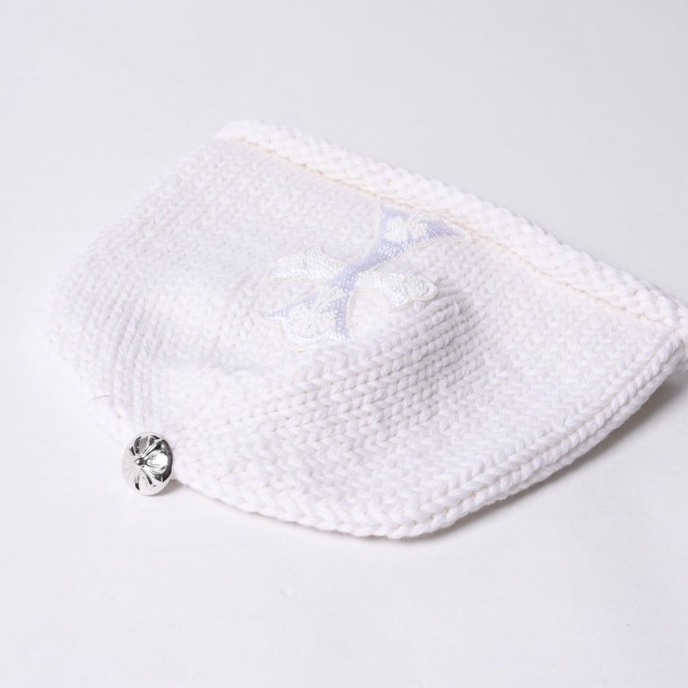 New and unused CHROME HEARTS Cashmere Beads Cross Patch Beanie Knit Cap ONE SIZE 22cm White Used 4a000685