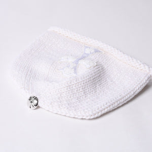 New and unused CHROME HEARTS Cashmere Beads Cross Patch Beanie Knit Cap ONE SIZE 22cm White Used 4a000685