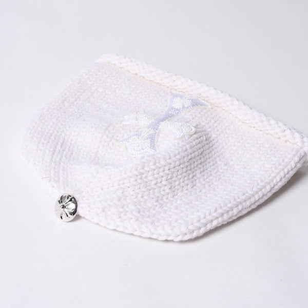 New and unused CHROME HEARTS Cashmere Beads Cross Patch Beanie Knit Cap ONE SIZE 22cm White Used 4a000685