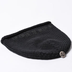 CHROME HEARTS Chrome Hearts Beanie Knit Hat Cross Ball FUCK YOU Black Cashmere Silver 925 Good Condition Used 4a000948