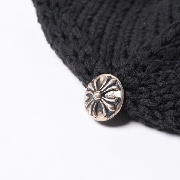 CHROME HEARTS Chrome Hearts Beanie Knit Hat Cross Ball FUCK YOU Black Cashmere Silver 925 Good Condition Used 4a000948