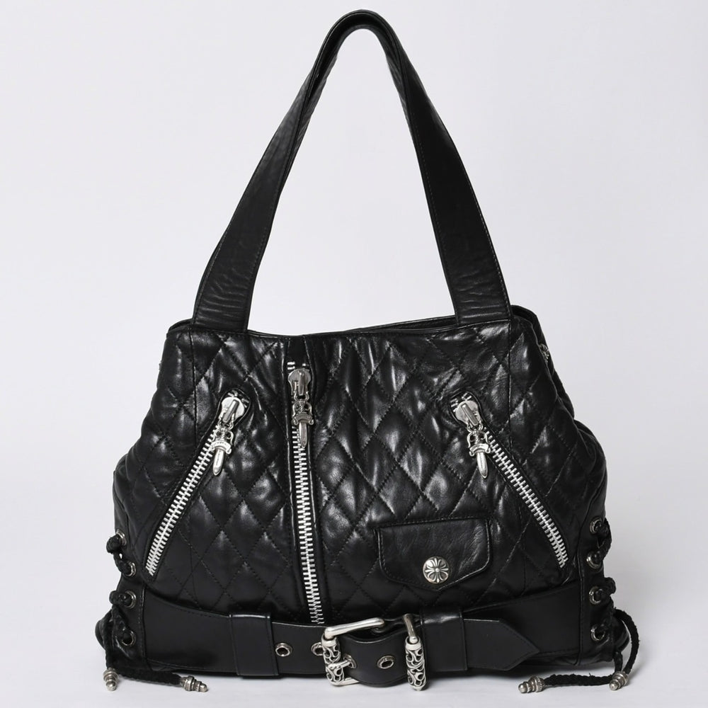 極美品 CHROME HEARTS クロムハーツ JJ DEAN LRG JJディーン ラージ トートバッグ キルティング レザー シルバー925 中古 4a000478