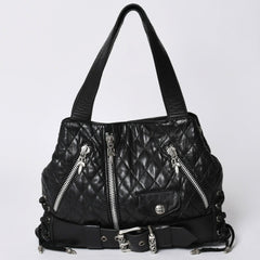 Very Good Condition CHROME HEARTS JJ DEAN LRG JJ Dean Large Tote Bag Quilted Leather Silver 925 Used 4a000478
