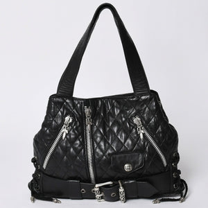 Very Good Condition CHROME HEARTS JJ DEAN LRG JJ Dean Large Tote Bag Quilted Leather Silver 925 Used 4a000478