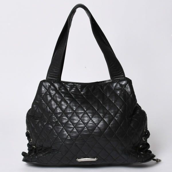 Very Good Condition CHROME HEARTS JJ DEAN LRG JJ Dean Large Tote Bag Quilted Leather Silver 925 Used 4a000478