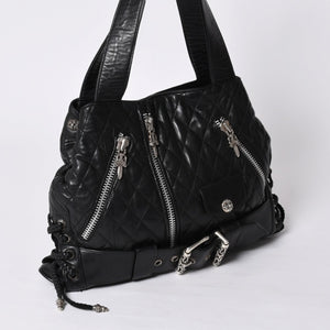 Very Good Condition CHROME HEARTS JJ DEAN LRG JJ Dean Large Tote Bag Quilted Leather Silver 925 Used 4a000478