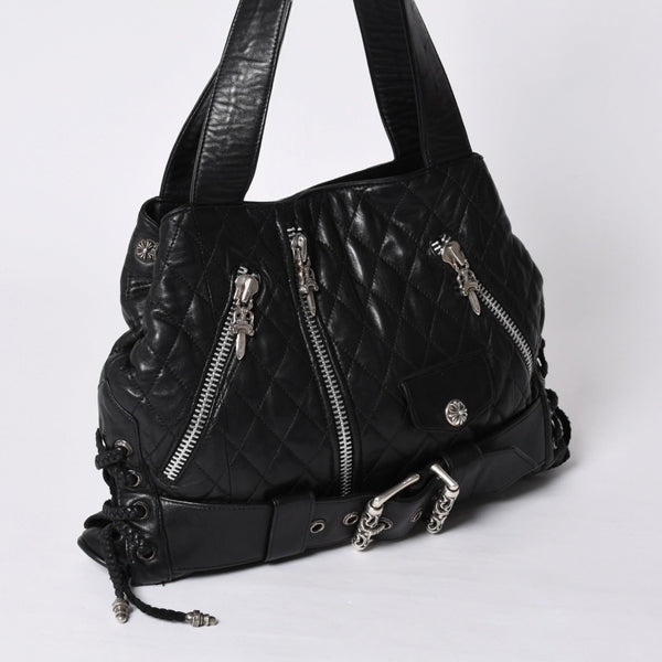 Very Good Condition CHROME HEARTS JJ DEAN LRG JJ Dean Large Tote Bag Quilted Leather Silver 925 Used 4a000478