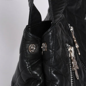 Very Good Condition CHROME HEARTS JJ DEAN LRG JJ Dean Large Tote Bag Quilted Leather Silver 925 Used 4a000478