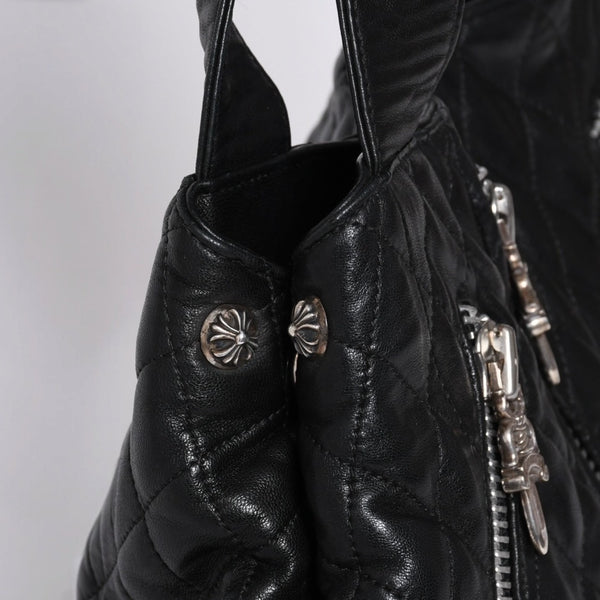 Very Good Condition CHROME HEARTS JJ DEAN LRG JJ Dean Large Tote Bag Quilted Leather Silver 925 Used 4a000478