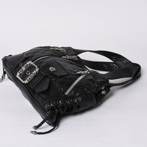 Very Good Condition CHROME HEARTS JJ DEAN LRG JJ Dean Large Tote Bag Quilted Leather Silver 925 Used 4a000478