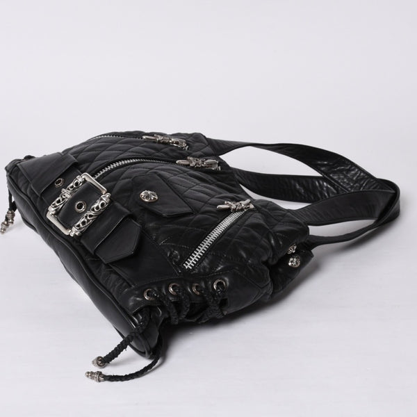 Very Good Condition CHROME HEARTS JJ DEAN LRG JJ Dean Large Tote Bag Quilted Leather Silver 925 Used 4a000478