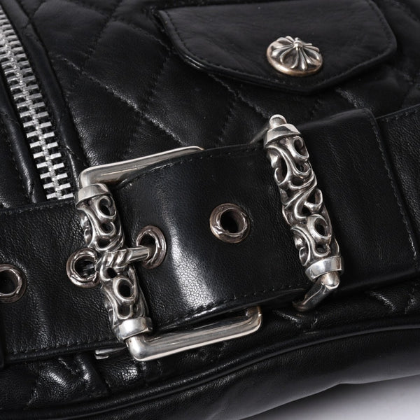 Very Good Condition CHROME HEARTS JJ DEAN LRG JJ Dean Large Tote Bag Quilted Leather Silver 925 Used 4a000478