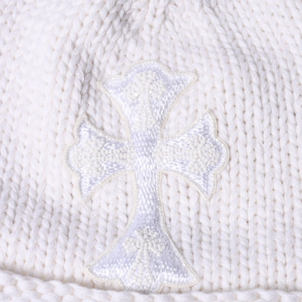 New and unused CHROME HEARTS Cashmere Beads Cross Patch Beanie Knit Cap ONE SIZE 22cm White Used 4a000685
