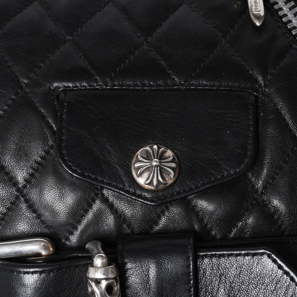 Very Good Condition CHROME HEARTS JJ DEAN LRG JJ Dean Large Tote Bag Quilted Leather Silver 925 Used 4a000478
