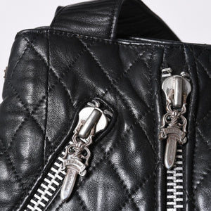 Very Good Condition CHROME HEARTS JJ DEAN LRG JJ Dean Large Tote Bag Quilted Leather Silver 925 Used 4a000478