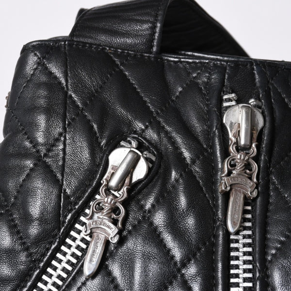 Very Good Condition CHROME HEARTS JJ DEAN LRG JJ Dean Large Tote Bag Quilted Leather Silver 925 Used 4a000478