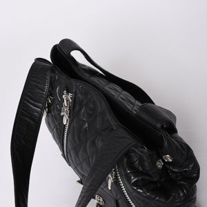 Very Good Condition CHROME HEARTS JJ DEAN LRG JJ Dean Large Tote Bag Quilted Leather Silver 925 Used 4a000478